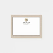 Elegante Linen Gold Monogram Post-it Klebezettel (Vorderseite)