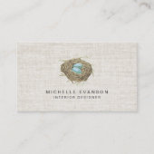 Elegante Linen Look Bird Nest Beruflich Visitenkarte (Vorderseite)