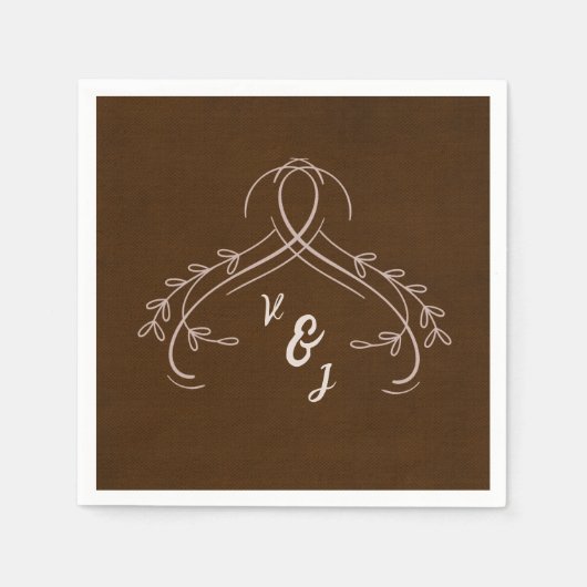 Elegante Linie Floral Linen Espresso Brown Wedding Serviette (Vorderseite)