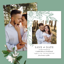 Elegante Linie Gezeichnet Blumengrün 2 Foto Hochze Save The Date