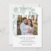 Elegante Linie Gezeichnet Blumengrün 2 Foto Hochze Save The Date (Vorderseite)