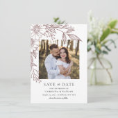 Elegante Linie Gezeichnet Blumenrost 2 Foto Hochze Save The Date (Stehend Vorderseite)