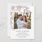 Elegante Linie Gezeichnet Blumenrost 2 Foto Hochze Save The Date (Vorderseite)
