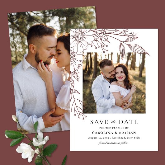 Elegante Linie Gezeichnet Blumenrost 2 Foto Hochze Save The Date