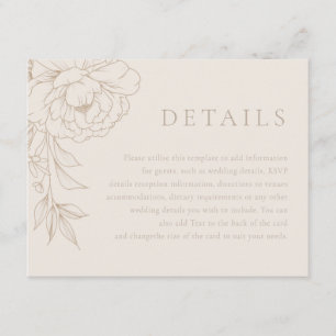 Elegante Linienkunst Vintage-Floral-Hochzeitsdetai Begleitkarte