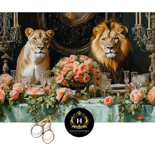 Elegante Lion Couple Rose Floral Wedding Seidenpapier