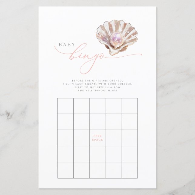 Elegante Little Pearl Baby Shower Bingo Game Card (Vorderseite)
