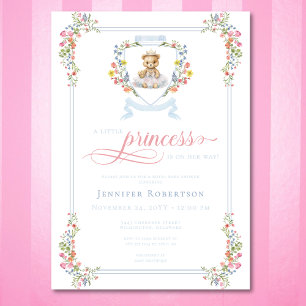 Elegante Little Princess Bear Royal Baby Dusche Einladung