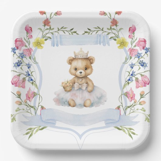 Elegante Little Princess Bear Royal Baby Dusche Pappteller (Vorderseite)