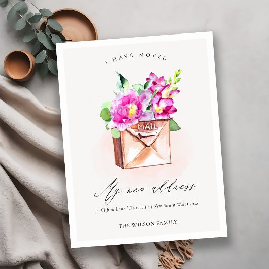 Elegante Live Pink Floral Mailbox Ich habe bewegt Postkarte