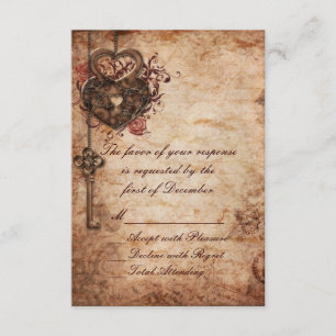 Elegante Lock and Key Wedding RSVP Card Karte