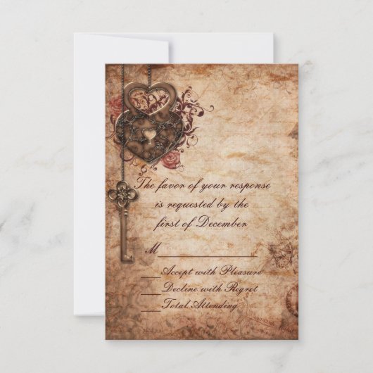Elegante Lock and Key Wedding RSVP Card Karte (Vorderseite)