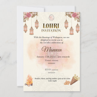Elegante Lohri-Einladung - Pastell, Minimalistisch Einladung