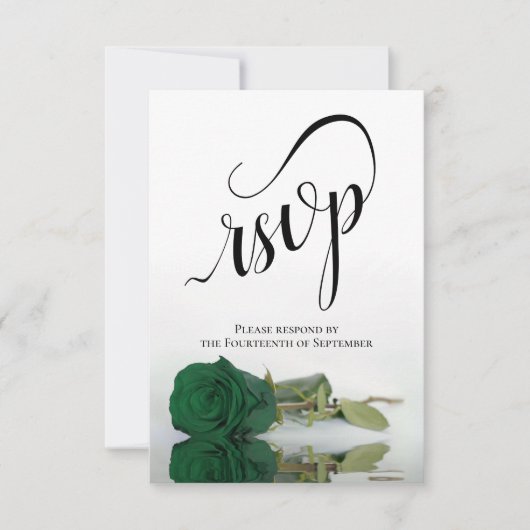 Elegante Long-Stemmed Emerald Green Rose Wedding RSVP Karte (Vorderseite)