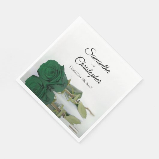 Elegante Long-Stemmed Emerald Green Rose Wedding Serviette (Ecke)