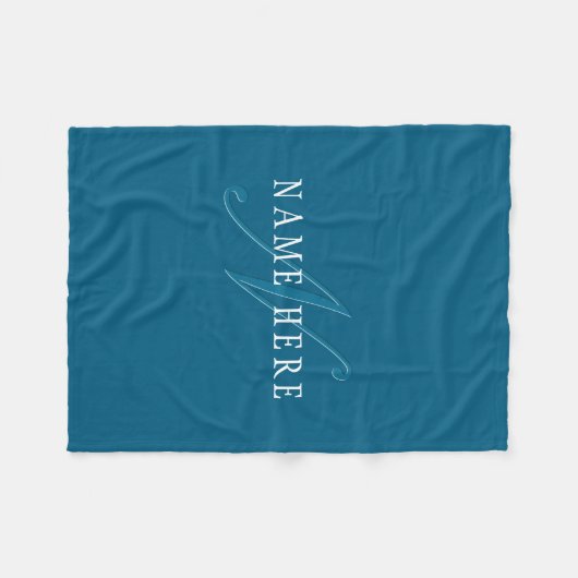 Elegante Looking Monogram | Meerblau Fleecedecke (Vorderseite (Horizontal))