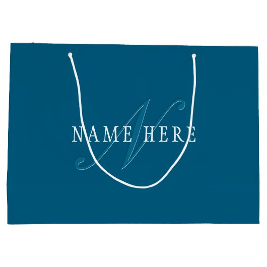 Elegante Looking Monogram | Meerblau Große Geschenktüte (Rückseite)