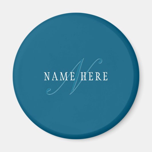 Elegante Looking Monogram | Meerblau Magnet (Vorne)