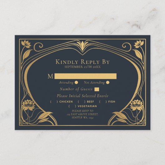 Elegante Lotus Art Nouveau Wedding Card Begleitkarte (Vorderseite)