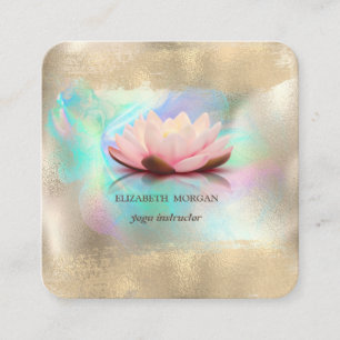 Elegante Lotus Blume Gold Pinselstriche Holografie Quadratische Visitenkarte