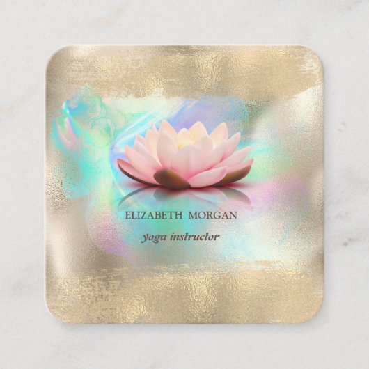 Elegante Lotus Blume Gold Pinselstriche Holografie Quadratische Visitenkarte (Vorderseite)