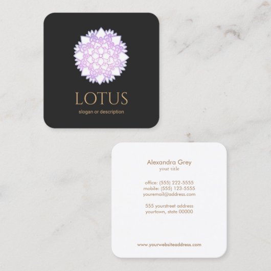 Elegante Lotus Blume Mandala Business Card Quadratische Visitenkarte (Vorne/Hinten)