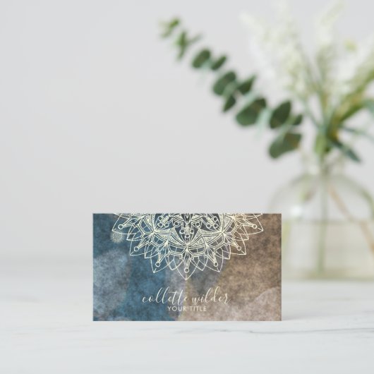 Elegante Lotus Blume Mandala Business Card Visitenkarte (Stehend Vorderseite)