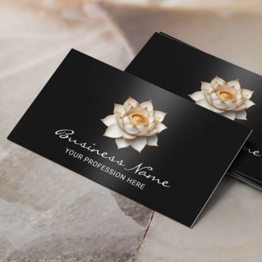 Elegante Lotus Blume Modernes Schwarzes Salon & WE Visitenkarte