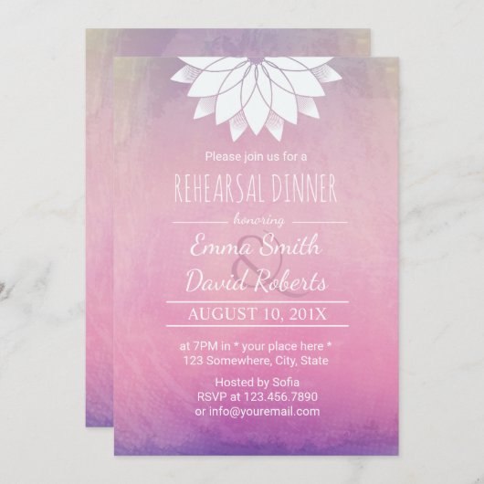 Elegante Lotus Watercolor Hochzeitliches Probe-Din Einladung (Vorne/Hinten)