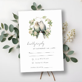 Elegante Love Birds Botanischer Kranz Hochzeit RSVP Karte
