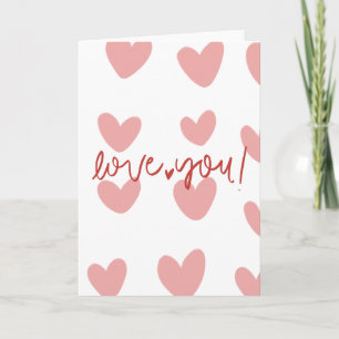 Elegante "Love You" Rosa Herzen Grußkarte – Val Karte