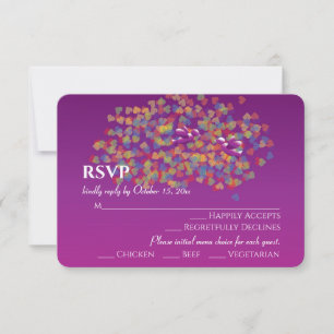 Elegante Lovebirds Cassis Lila Hochzeitserwiderung RSVP Karte