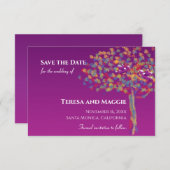 Elegante Lovebirds Cassis Save the Date Lila (Vorne/Hinten)