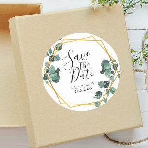 Elegante luftige Eukalyptus Hochzeit Save The Date Runder Aufkleber
