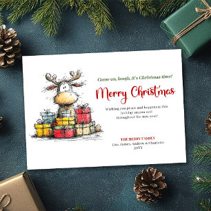 Elegante lustige Rentier-Weihnachtsgrußkarte Feiertagskarte