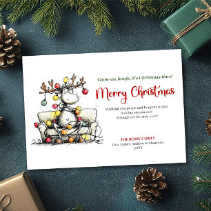 Elegante lustige Rentier-Weihnachtsgrußkarte Feiertagskarte
