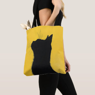 Elegante lustige schwarze Katze auf gelbem Hinterg Tasche