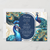 Elegante Lux Peacocks Garden Emerald Green Wedding Einladung (Vorderseite)