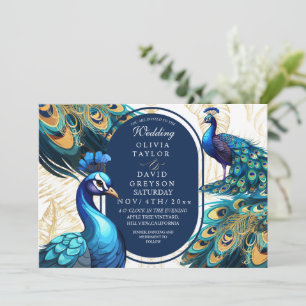 Elegante Lux Peacocks Garden Emerald Green Wedding Einladung