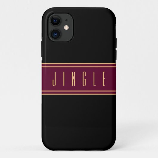 Elegante Luxe Burgundy Black Art Deco JINGLE Text Case-Mate iPhone Hülle (Rückseite)