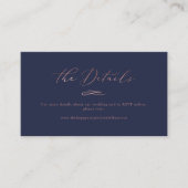 Elegante Luxe Calligraphy Rose Gold Wedding Detail Visitenkarte (Vorderseite)