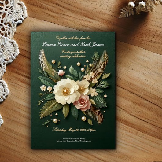 Elegante Luxe Green Floral Wedding Einladung