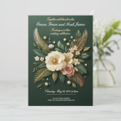 Elegante Luxe Green Floral Wedding Einladung (Stehend Vorderseite)