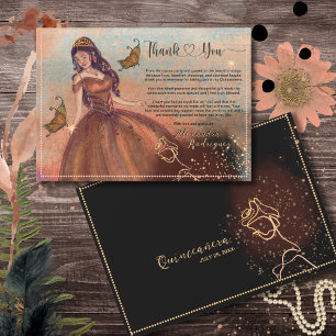 Elegante Luxe Metallic Kupfer Quinceañera Dankesch Dankeskarte