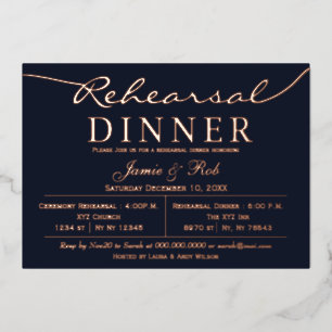 Elegante Luxe Navy Rose Gold Probe Dinner Folieneinladung