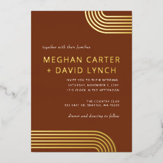 Elegante Luxe Terracotta Arched Gold Wedding Foil Folieneinladung