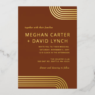 Elegante Luxe Terracotta Arched Gold Wedding Folieneinladung