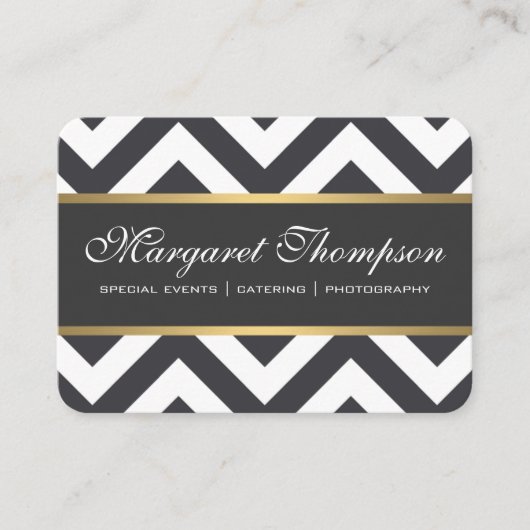 Elegante Luxe Zickzack Pattern Gold Trim Visitenkarte (Vorderseite)