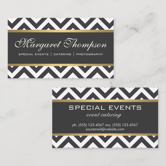 Elegante Luxe Zickzack Pattern Gold Trim Visitenkarte (Vorne/Hinten)