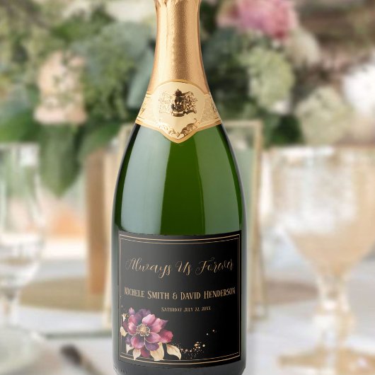 Elegante Luxuriöse Black Golden Burgund Wasserfarb Schaumweinetikett